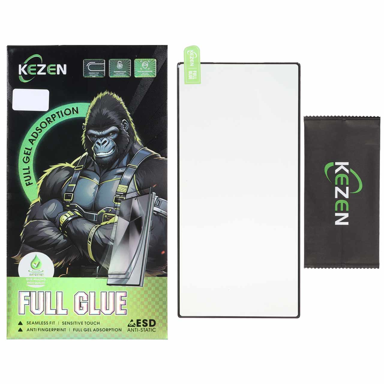 محافظ صفحه نمایش شیشه ای خم فول چسب Full Cover Kezen درجه یک Samsung Galaxy S23 Ultra (پک دار)